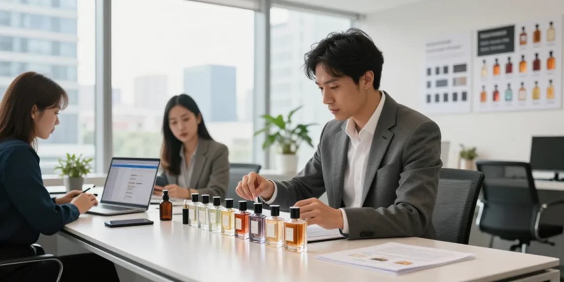 Choosing office appropriate scents during a professional meeting in a modern office.