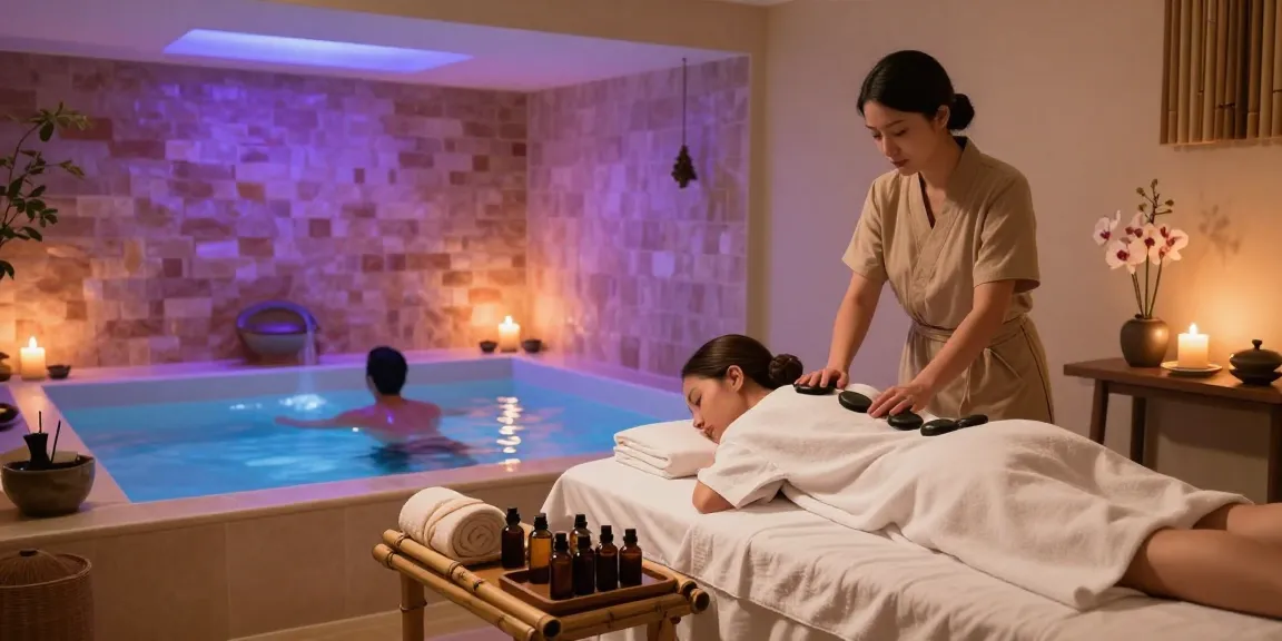 "Experience relaxation with ALO8 BET spa treatments including hot stone massage and rejuvenating skincare services."