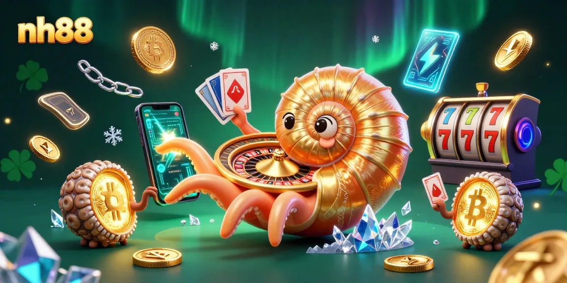 Engage with nh88 at a lively casino scene featuring ancient nautilus and vibrant slot machines.