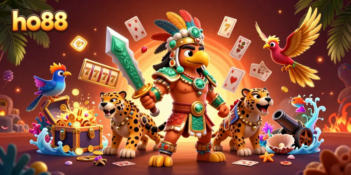 Experience the thrill of ho88 with vibrant slot reels and animated characters in a dynamic scene.