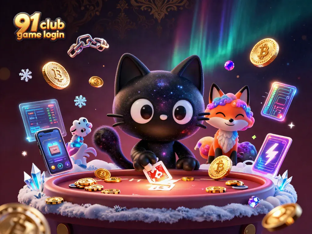 Engage with the 91 club game login featuring a whimsical black hole cat pulling in chips at a cosmic casino.