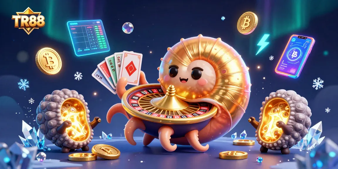 Experience thrilling gameplay at TR88 with an ancient nautilus roulette wheel and glowing crypto elements.
