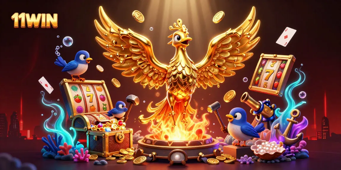 Experience thrilling wins with 11WIN as a molten phoenix and slot elements come alive.