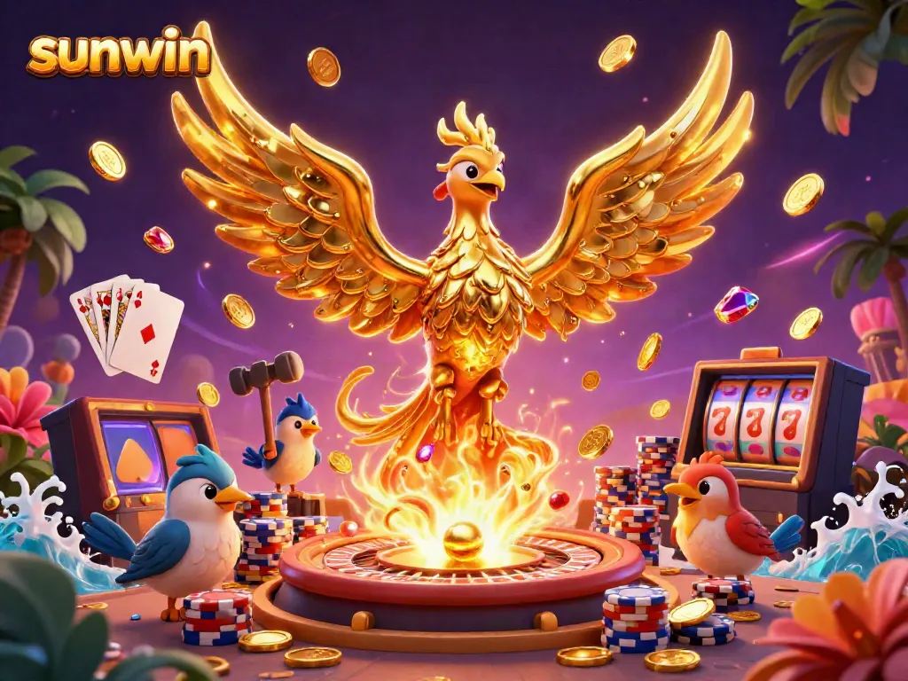 Engage with sunwin's thrilling gaming experience featuring a molten phoenix and dynamic casino elements.