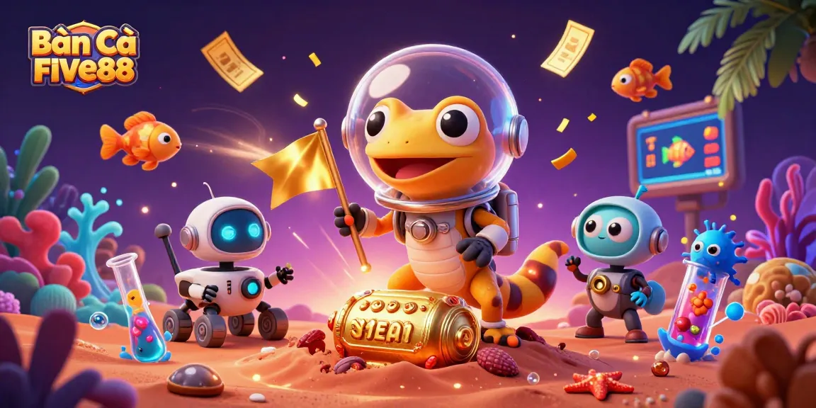 Engage in the thrilling adventure of Bắn Cá FIVE88, shooting vibrant underwater fish for rewards with fun graphics.