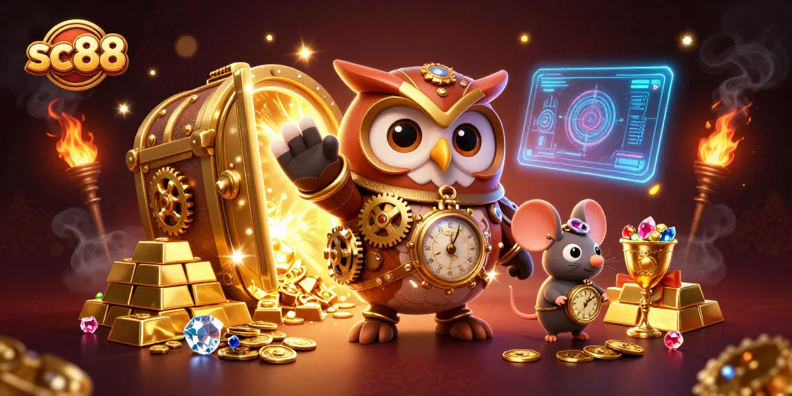 Engage with sc88's thrilling gameplay featuring a time-traveling owl in a vibrant casino setting.