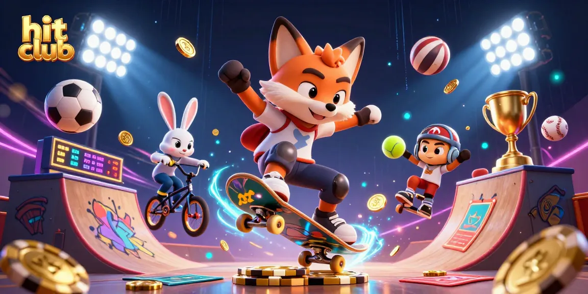 Hit club scene featuring a skateboarder fox and BMX rabbit in a dynamic casino environment.