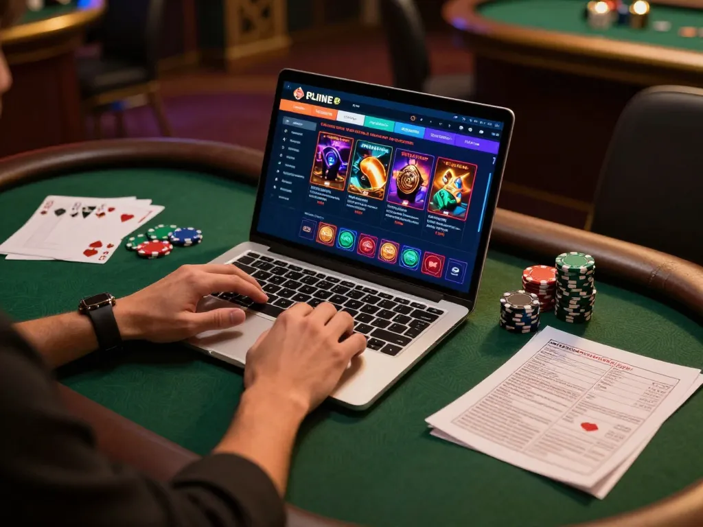 Engaged player explores jun88 online slots on a laptop, highlighting strategic betting moments