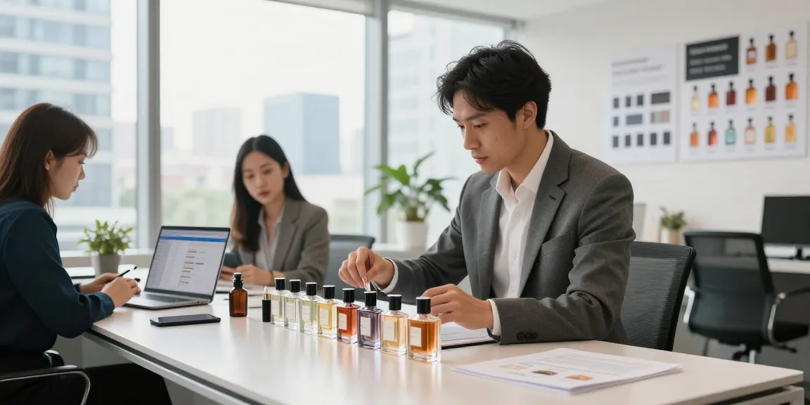 Choosing office appropriate scents during a professional meeting in a modern office.
