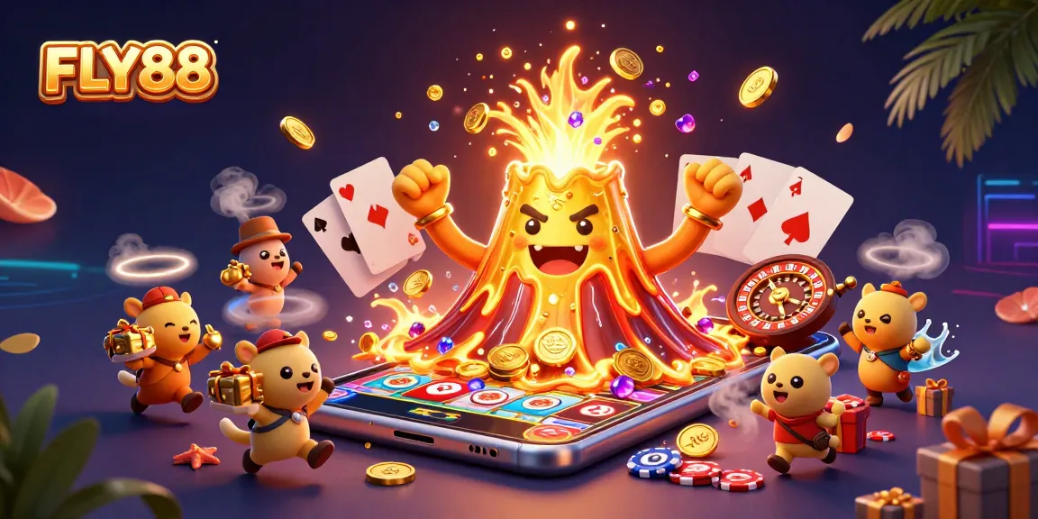 FLY88 offers a thrilling gaming experience with a whimsical volcano erupting treasure for gamers.