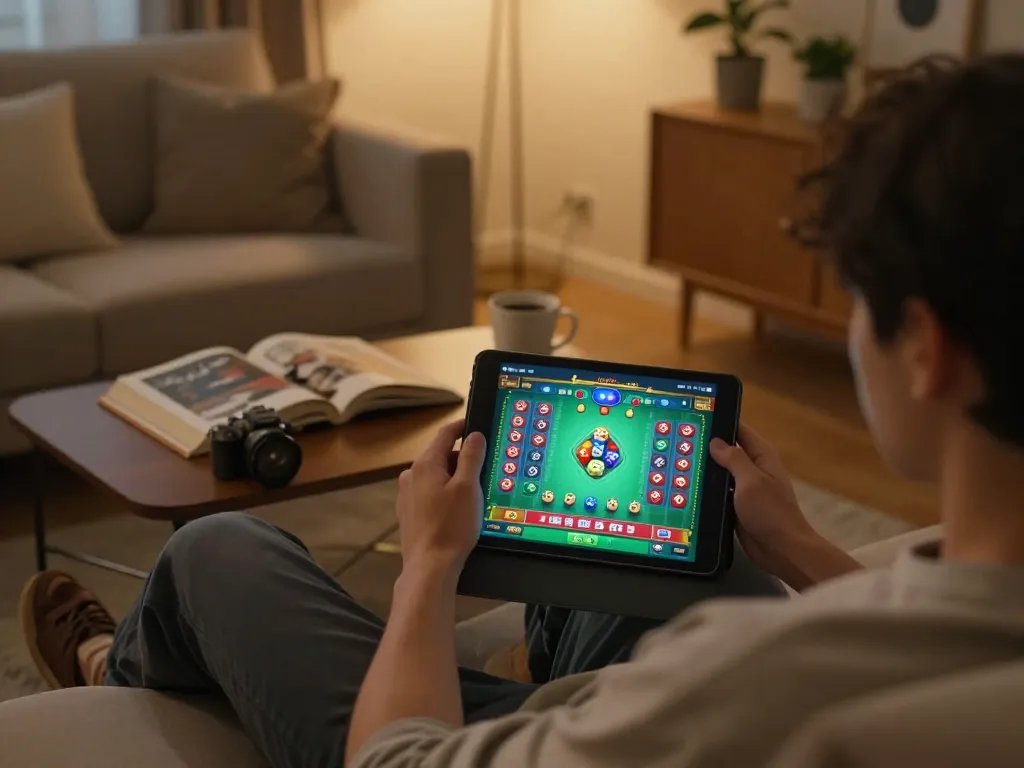 Tài xỉu online uy tín gameplay on tablet showcasing engaging betting options and cozy home setup