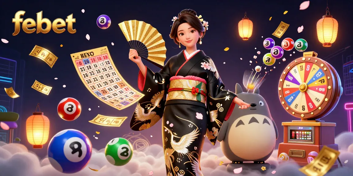 Spin the wheel of fortune with febet's vibrant lottery games featured in a stunning illustration.