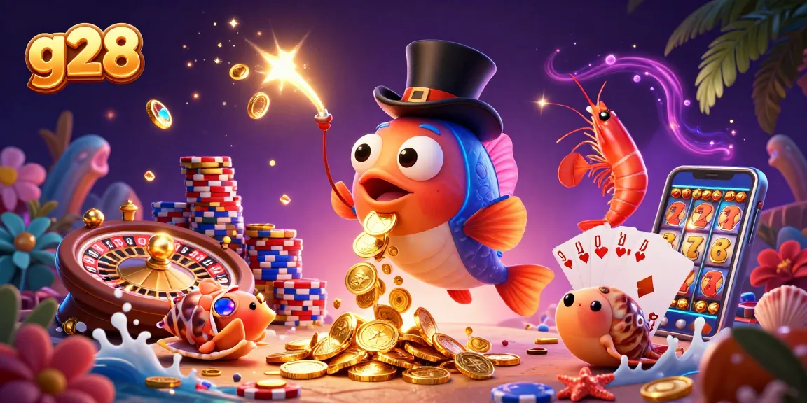 g28 attracts players with vibrant 3D deep-sea casino scene featuring golden coins and poker chips.