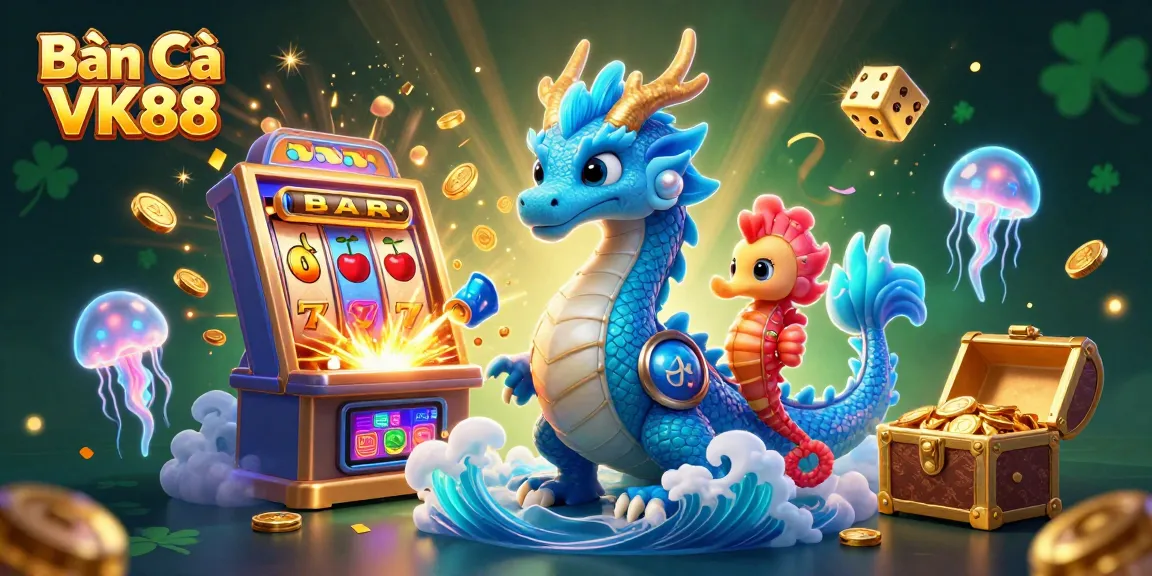 Bắn Cá VK88 offers thrilling underwater action with a dragon, seahorse knight, and jackpot excitement.
