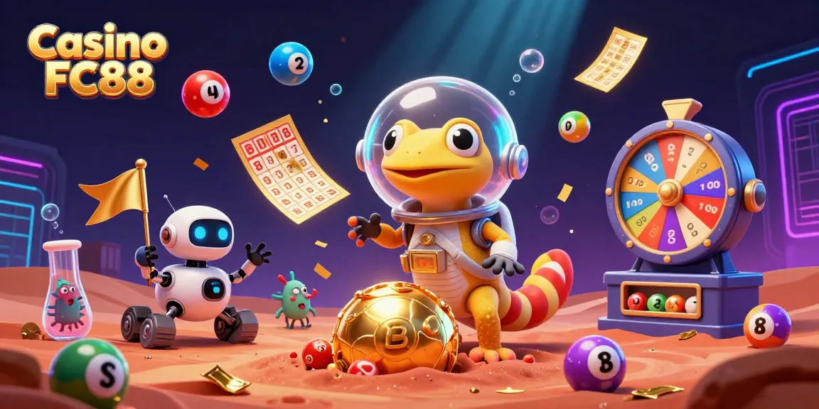 Engage with Casino FC88's vibrant gaming world featuring a Martian gecko and dynamic gaming elements.