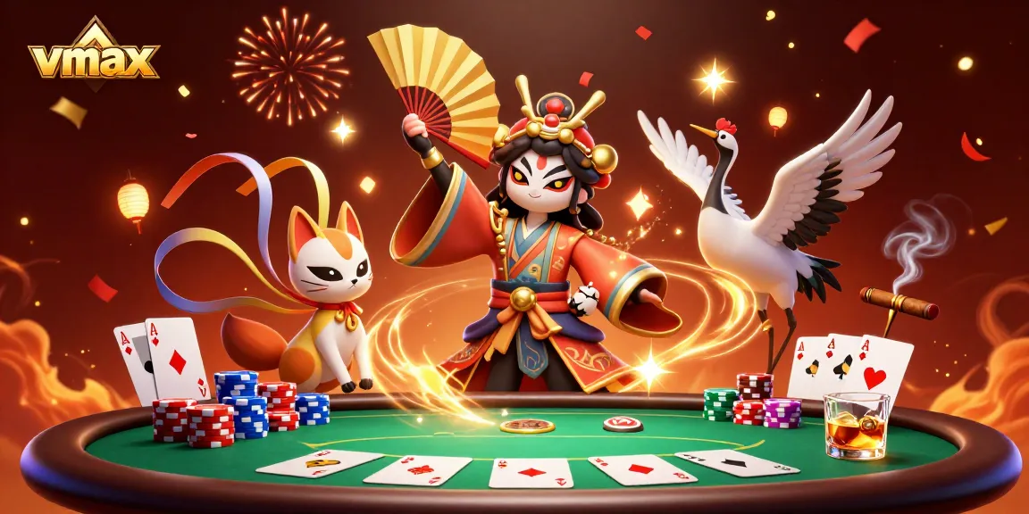 Experience vmax excitement with kabuki warrior at a vibrant poker scene featuring chips and cards.