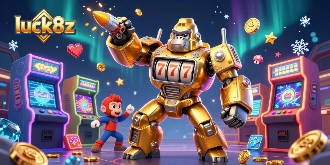 Experience excitement with luck8z as a golden gorilla mech dominates the casino scene, showcasing gaming thrills.