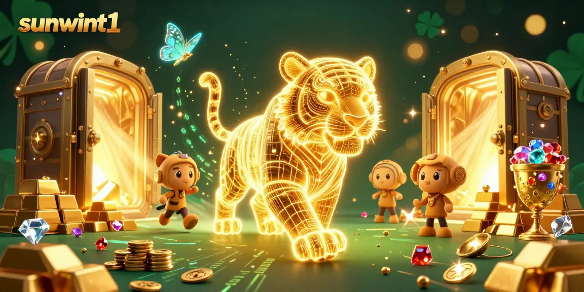 Experience wins with sunwint1 at a vibrant digital casino scene highlighting casino games and treasures.
