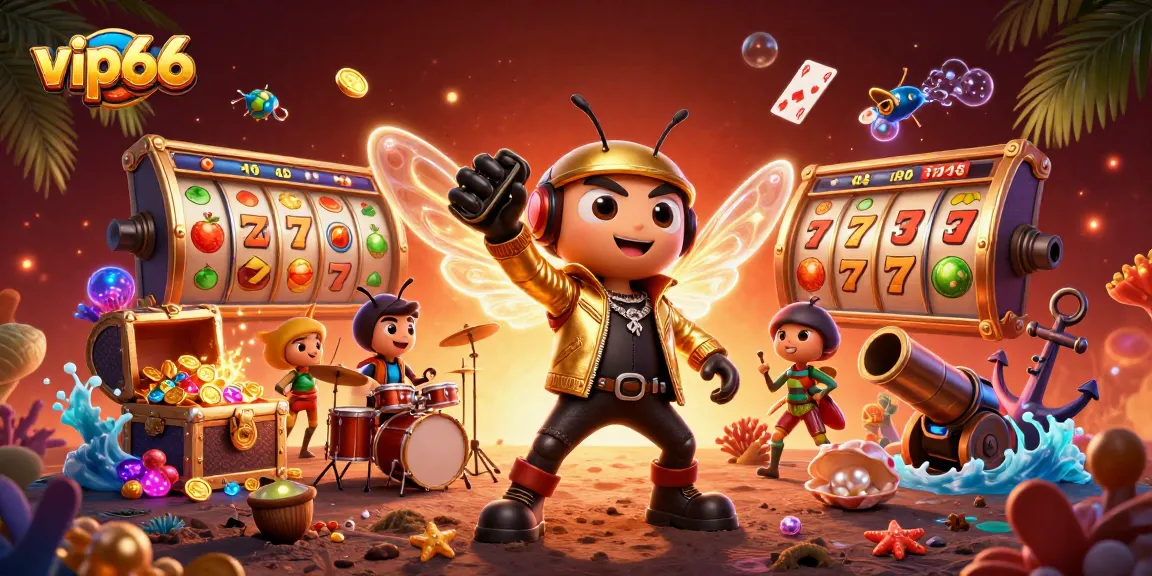 Experience the excitement of vip66 with vibrant slots, golden prizes, and lively characters in a rich casino scene.